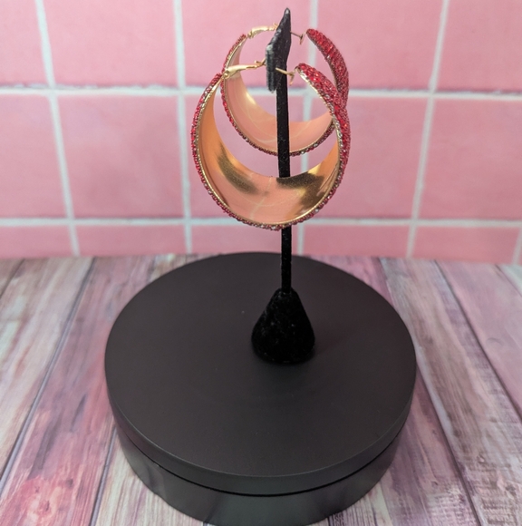 Red Rhinestone Hoops - Picture 2 of 2